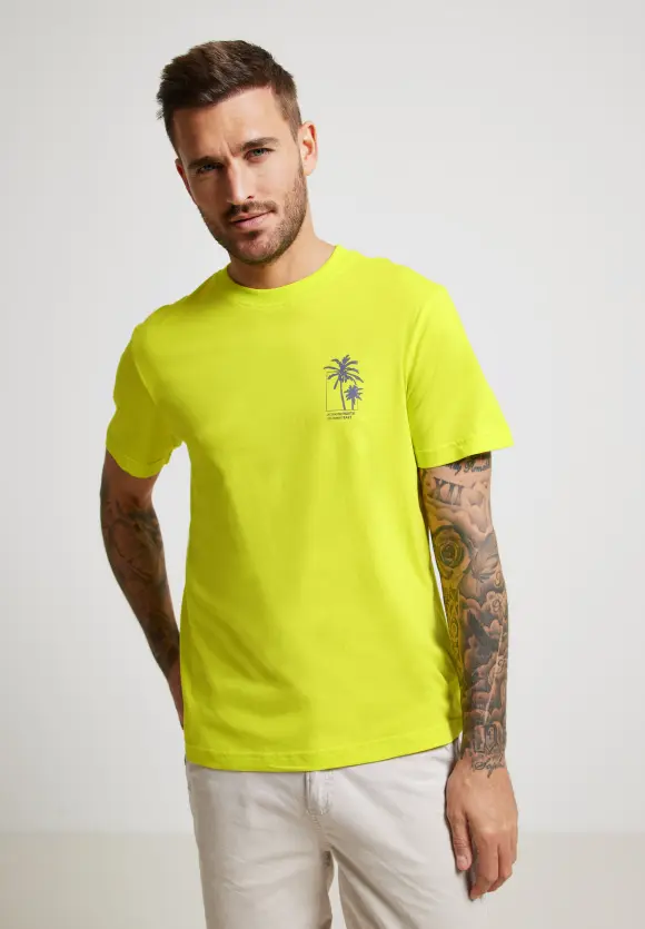 T-Shirt mit Brustprint - acid yellow