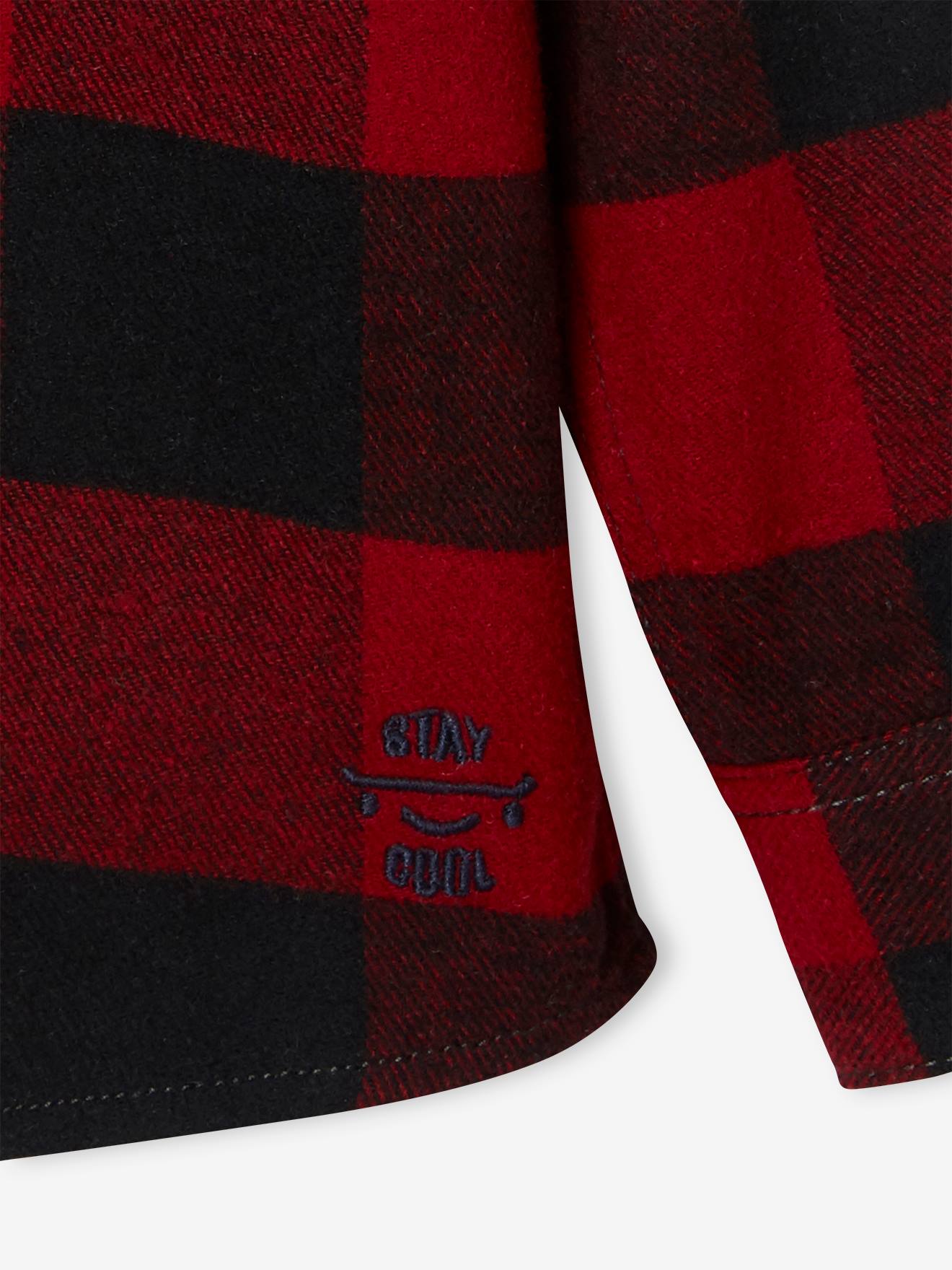 Camisa de flanela vermelha com estampa xadrez grande para meninos