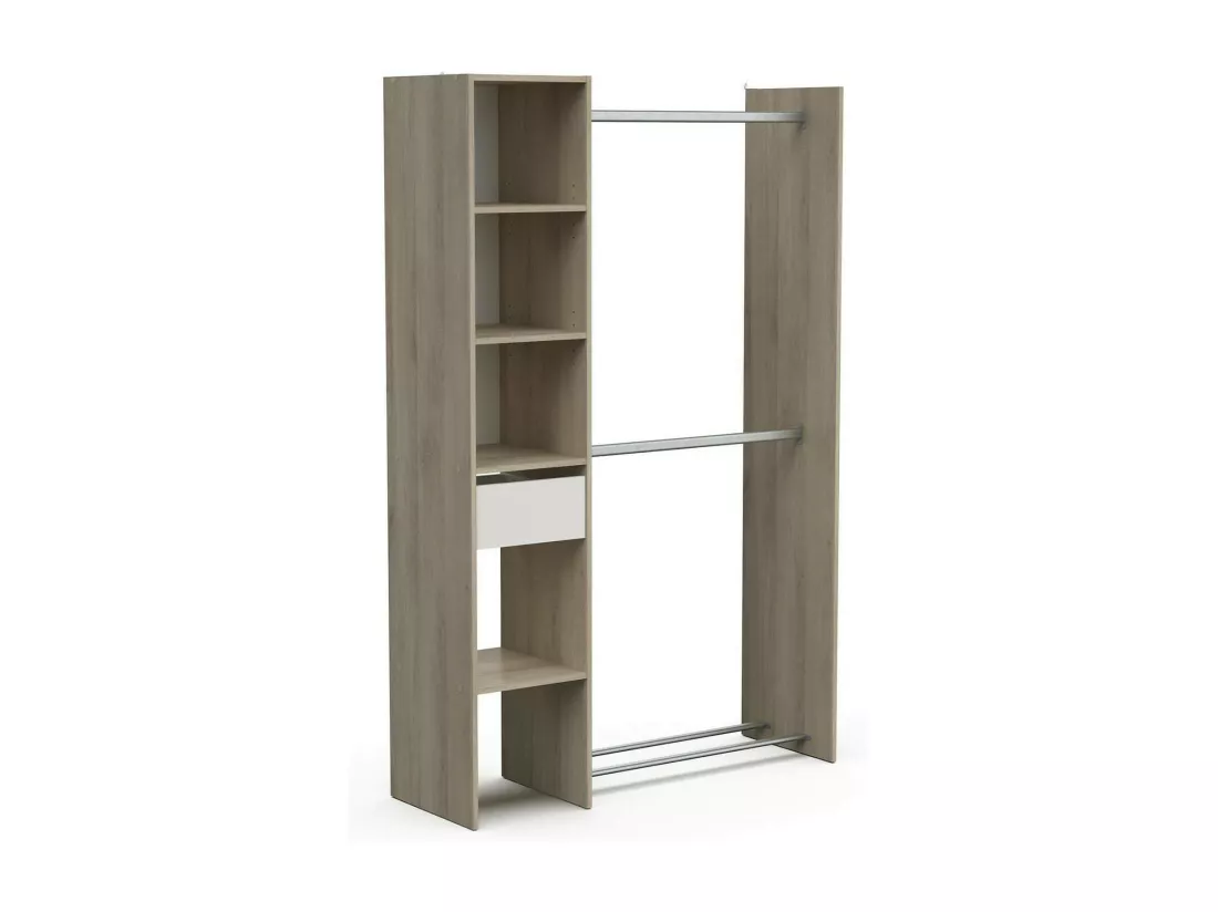 Grande Garde-robe Dyamashit, Meubles de chambre, Penderie de plain-pied, Placard à vêtements, 118x40 h183 cm, Chêne et Blanc mat
