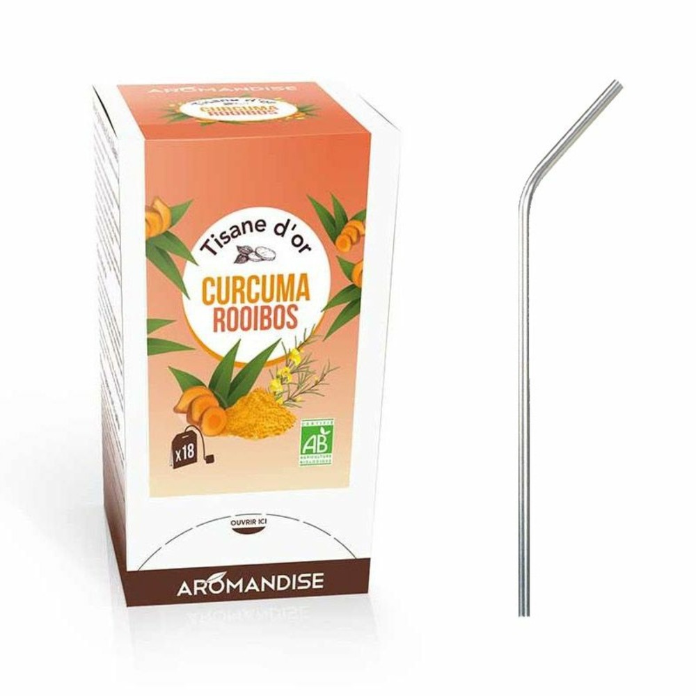 Tisane d'or bio curcuma-rooibos 20 sachets + 4 pailles en inox