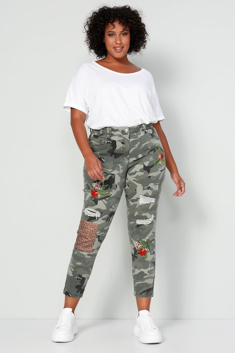3/4-Hose, Komfort Fit, Camouflage, Destroy-effekte, Patches