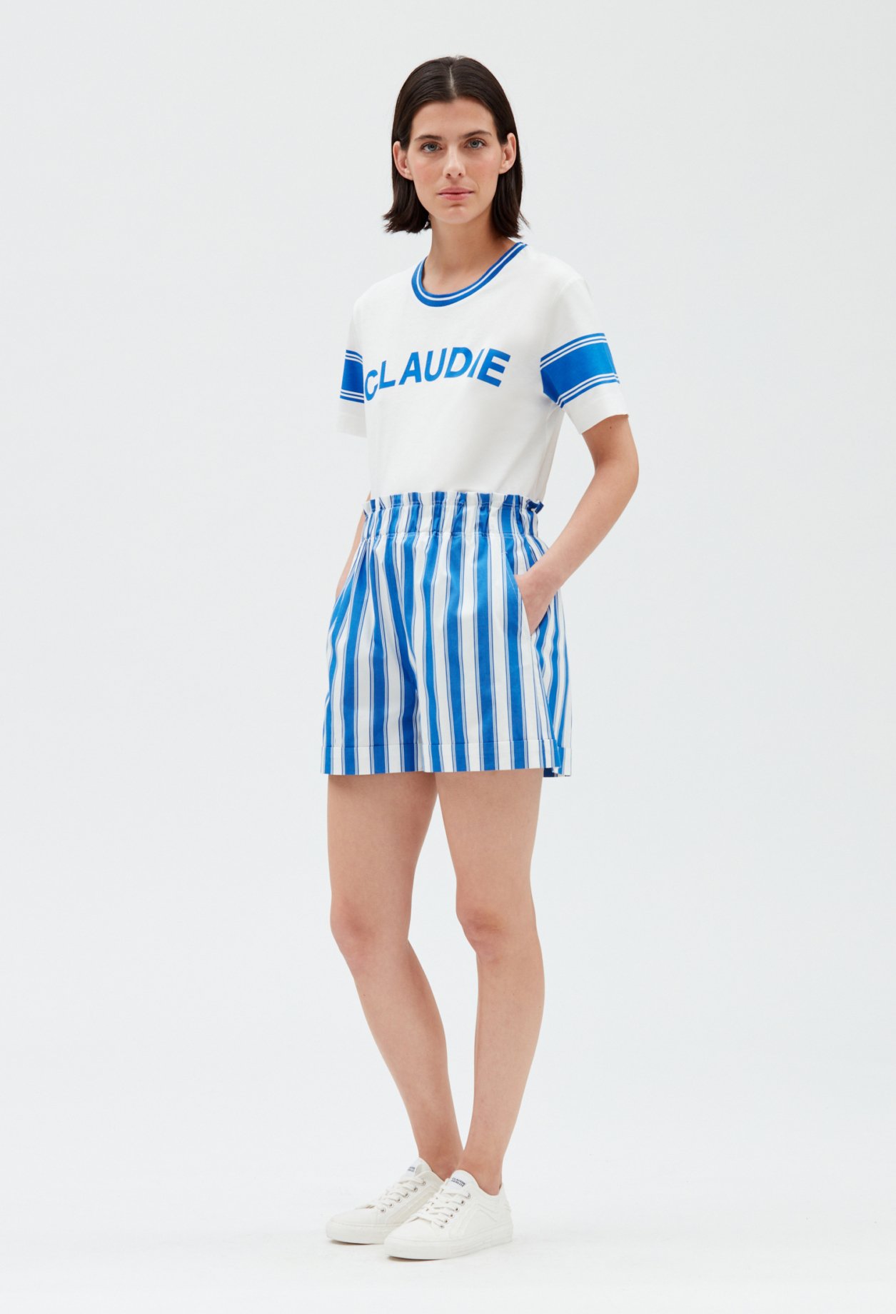 Short coton rayures bleu