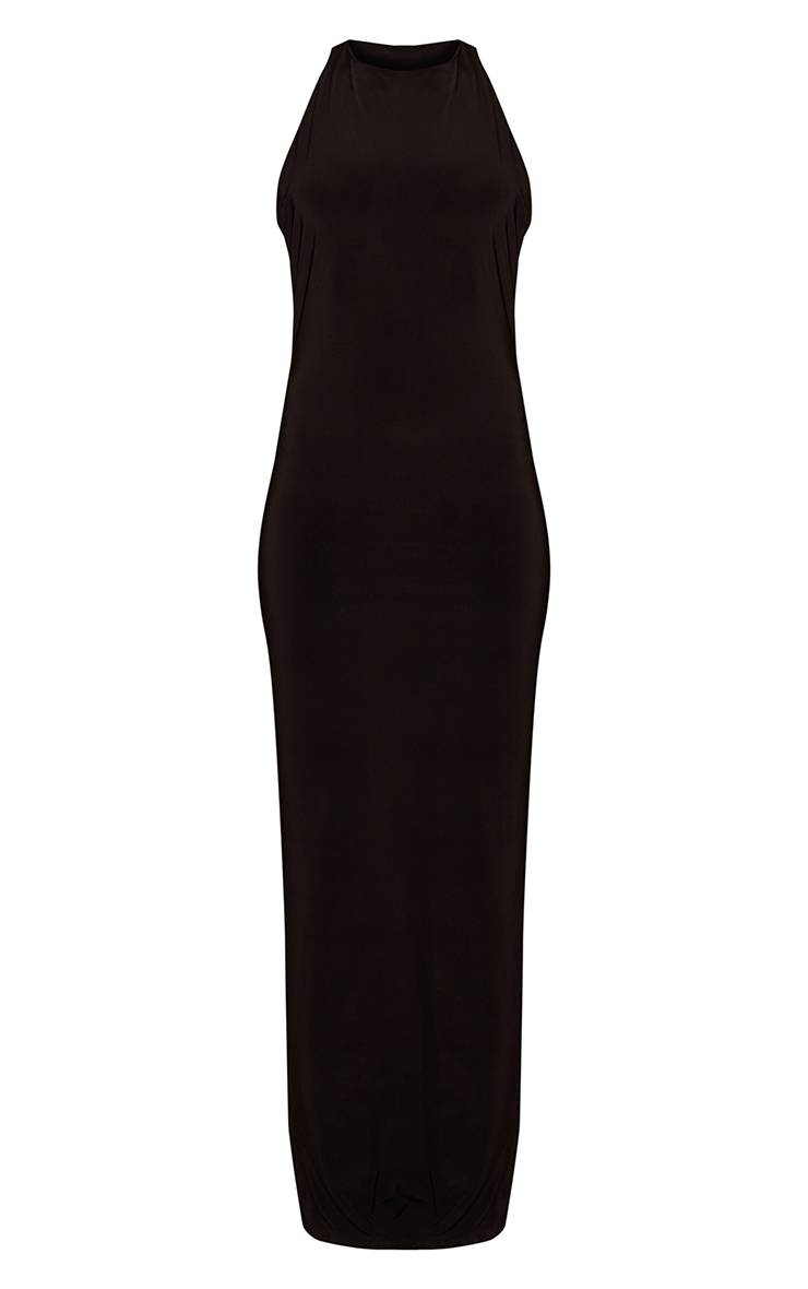 Noir Robe Longue Moulante Double Couche Dos Nageur Ouvert