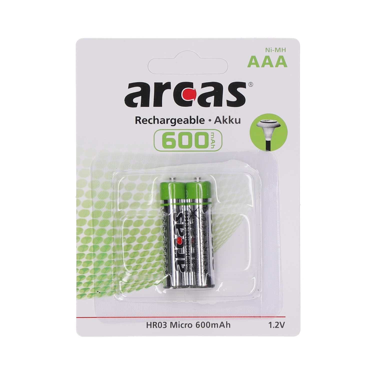 Arcas Batterien Ni-MH Akku HR03 Micro 600 mAh 2er