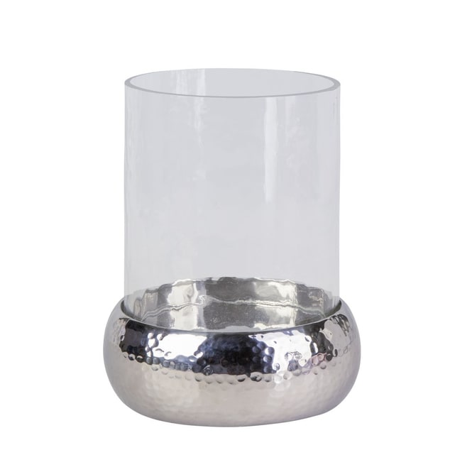 Windlicht Zylinder - klar/silber - ca. 11 x 16,5 cm