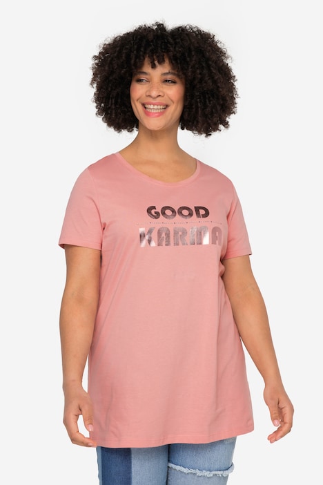 T-Shirt, Metallic-Schriftzug, Rundhals, Halbarm