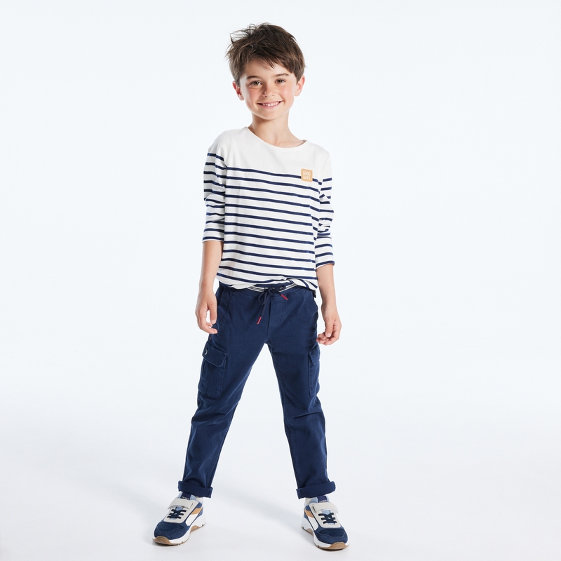 Pantalon cargo en toile unie bleu garçon