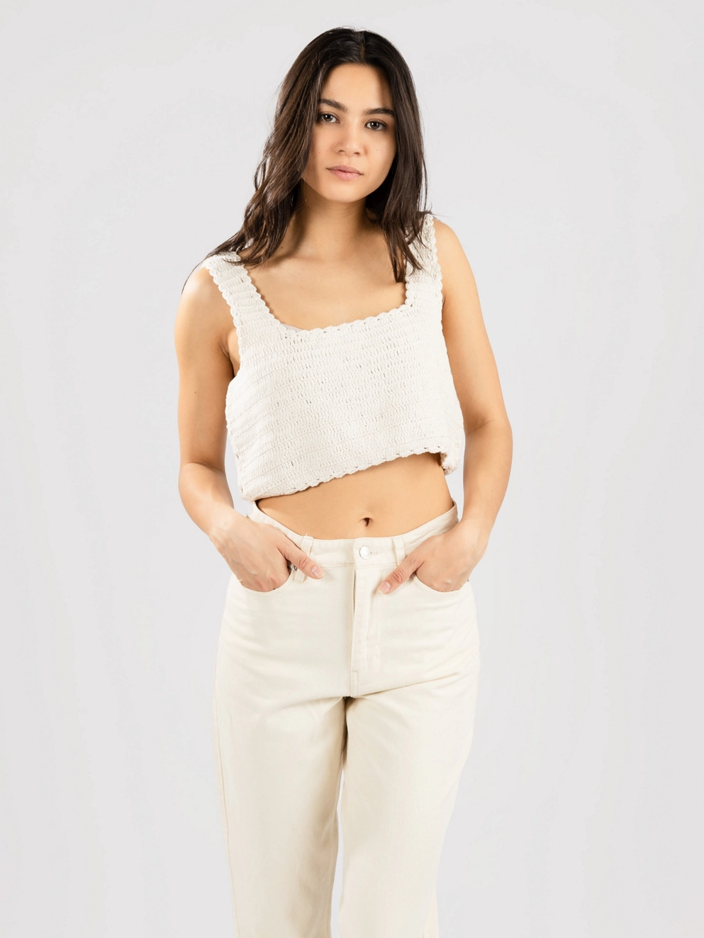 Rip Curl Oceans Together Crochet Tank Top off white