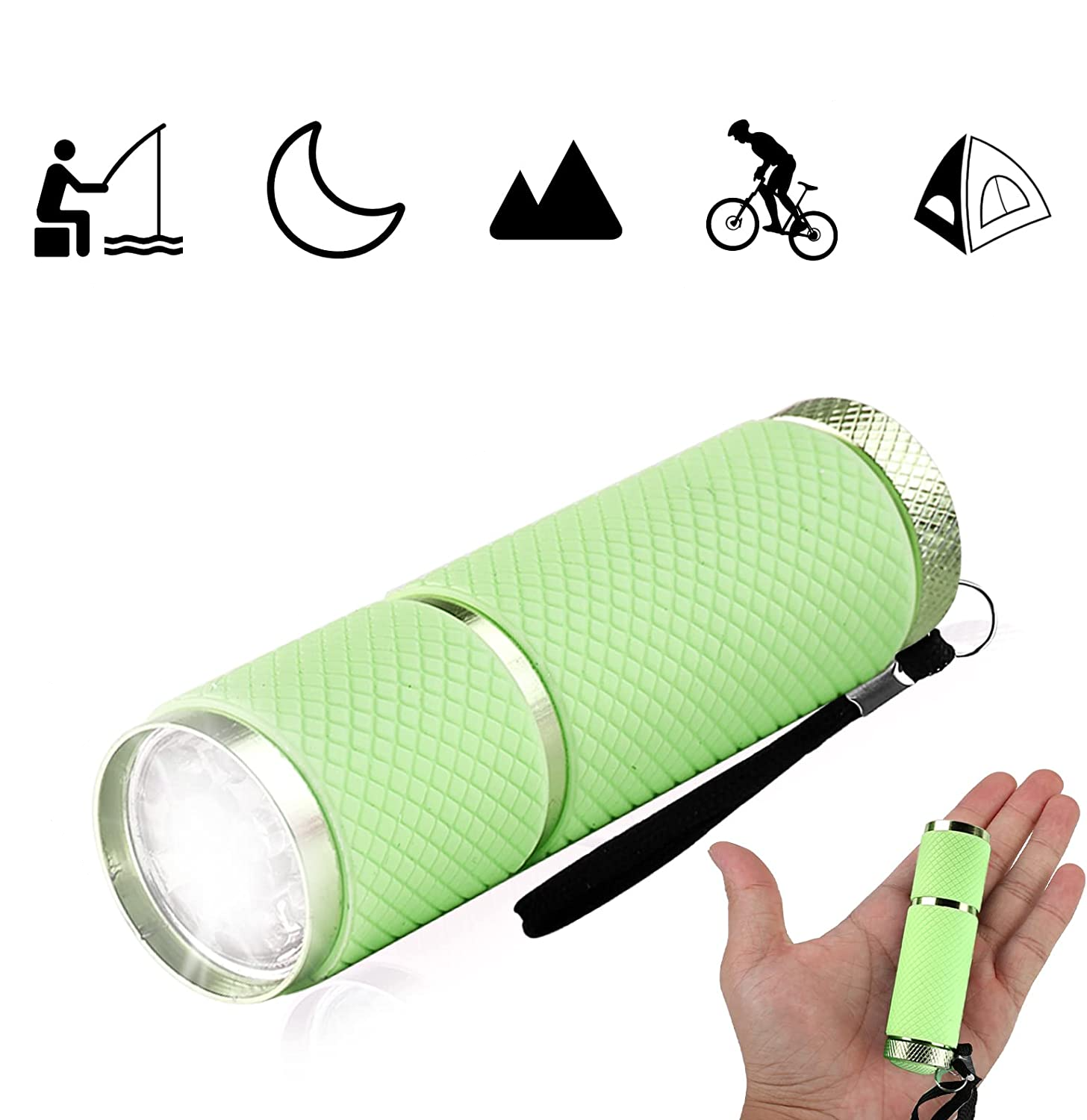 (4er Set) Mini Aluminium LED Taschenlampe mit Fluoreszierendem Silikon Bezug und Handschlaufe (Batteriebetrieben) - Assortiert