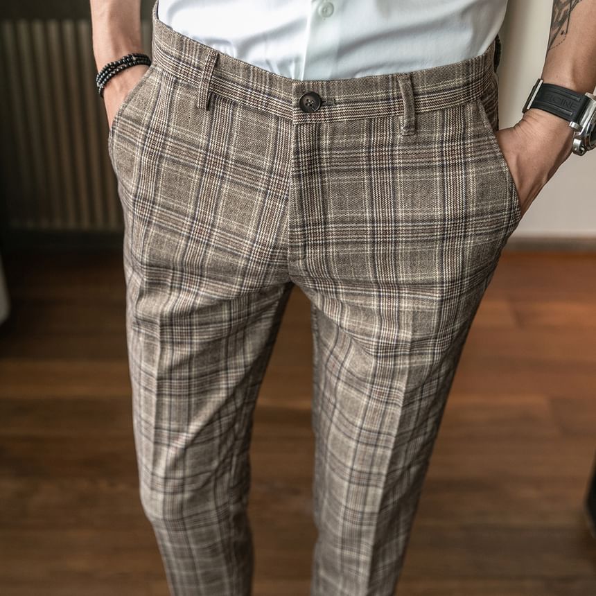 Blueforce - Geruite taps toelopende pantalon met middelhoge taille