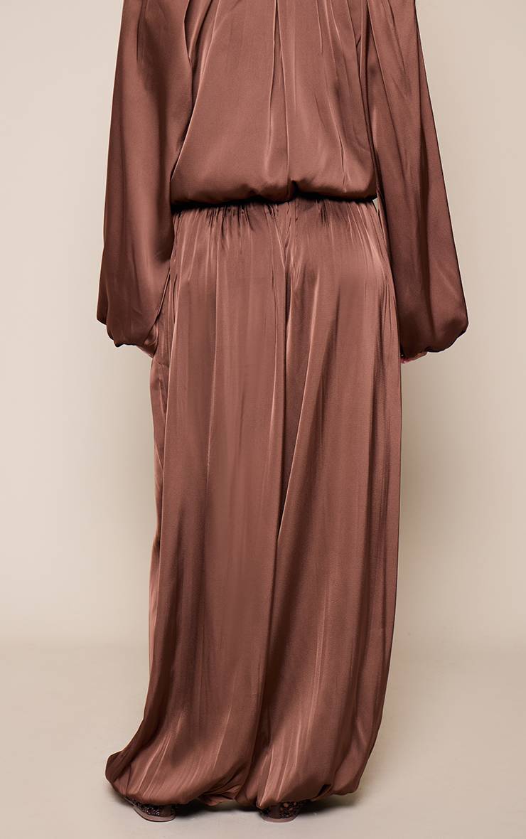 Marron Pantalon Ballon Plissé En Satin