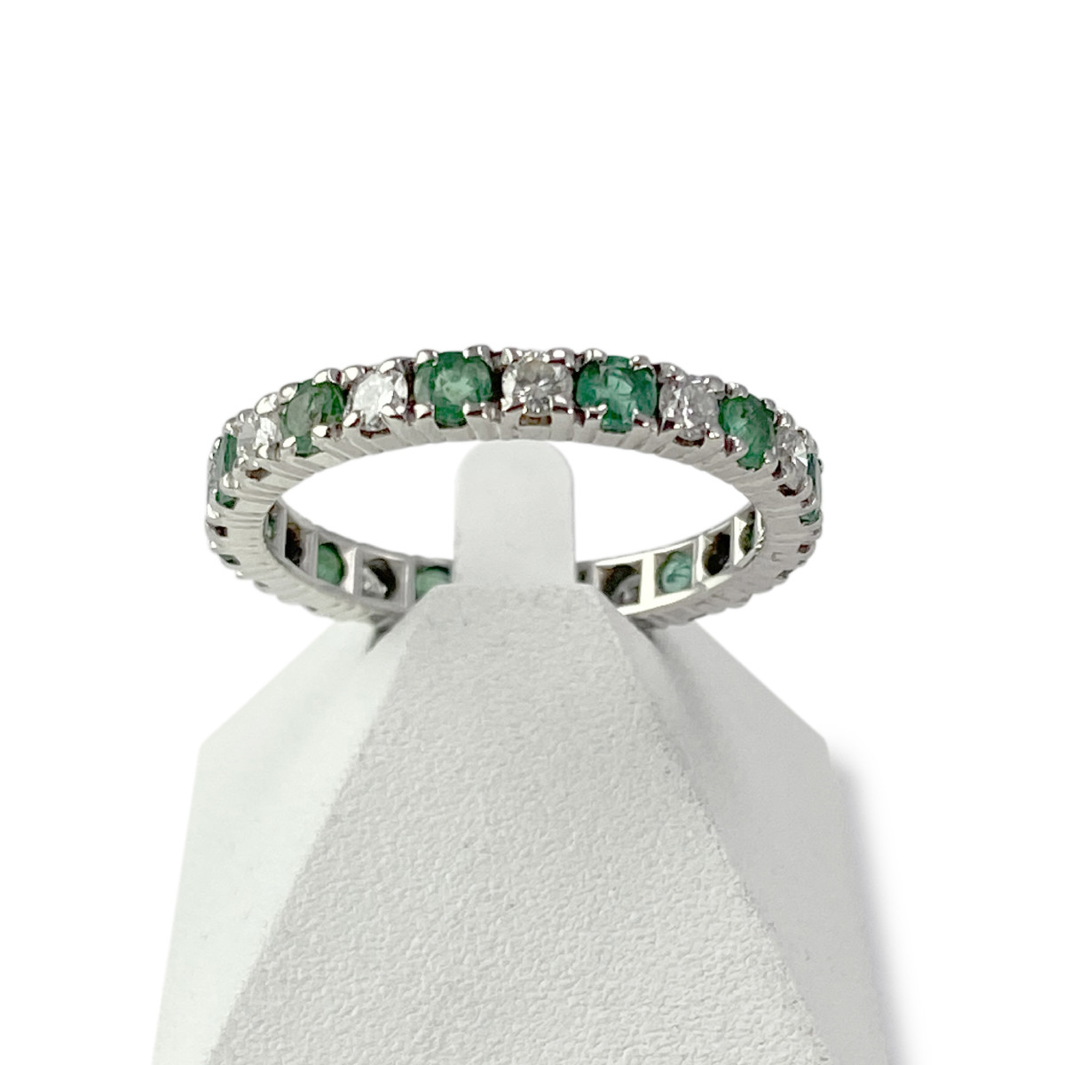 Bague d'occasion or 750 blanc diamants émeraudes