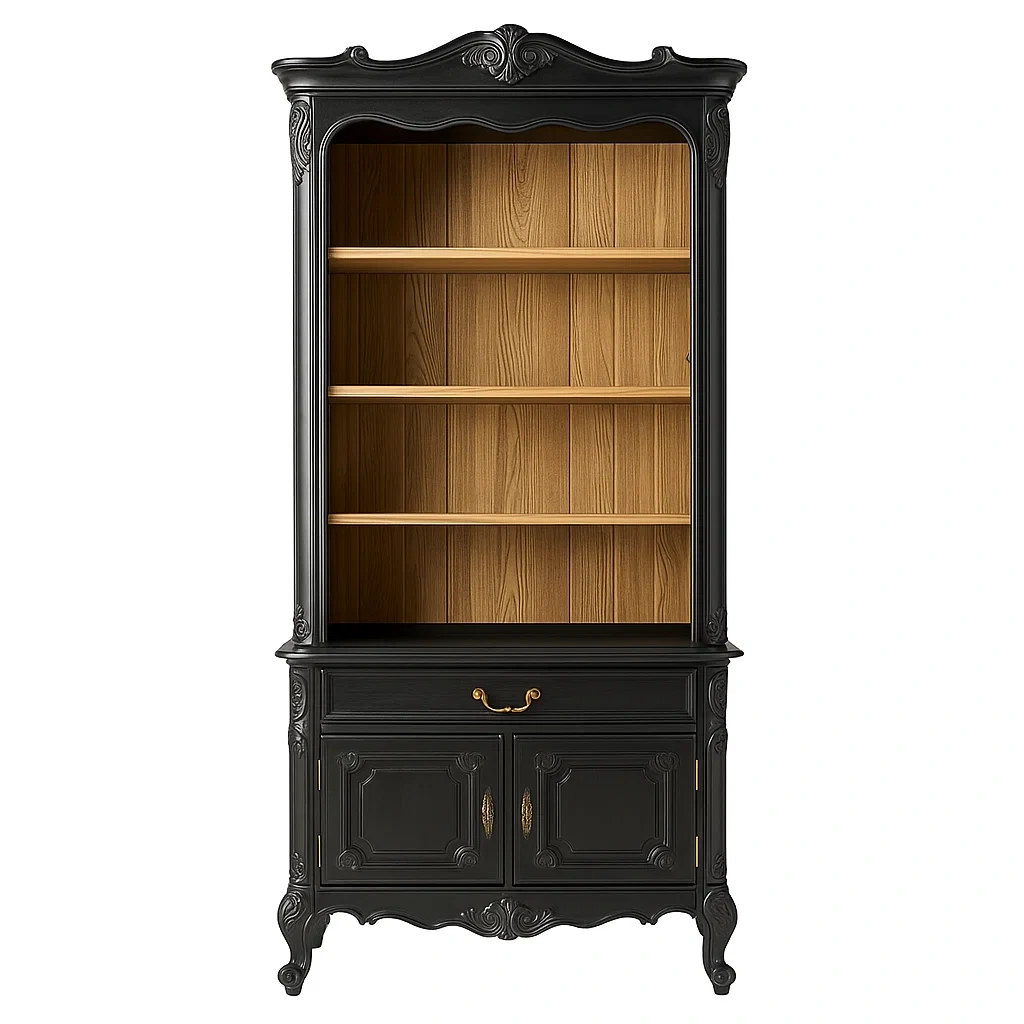 Bibliothèque en bois noir à deux portes battantes