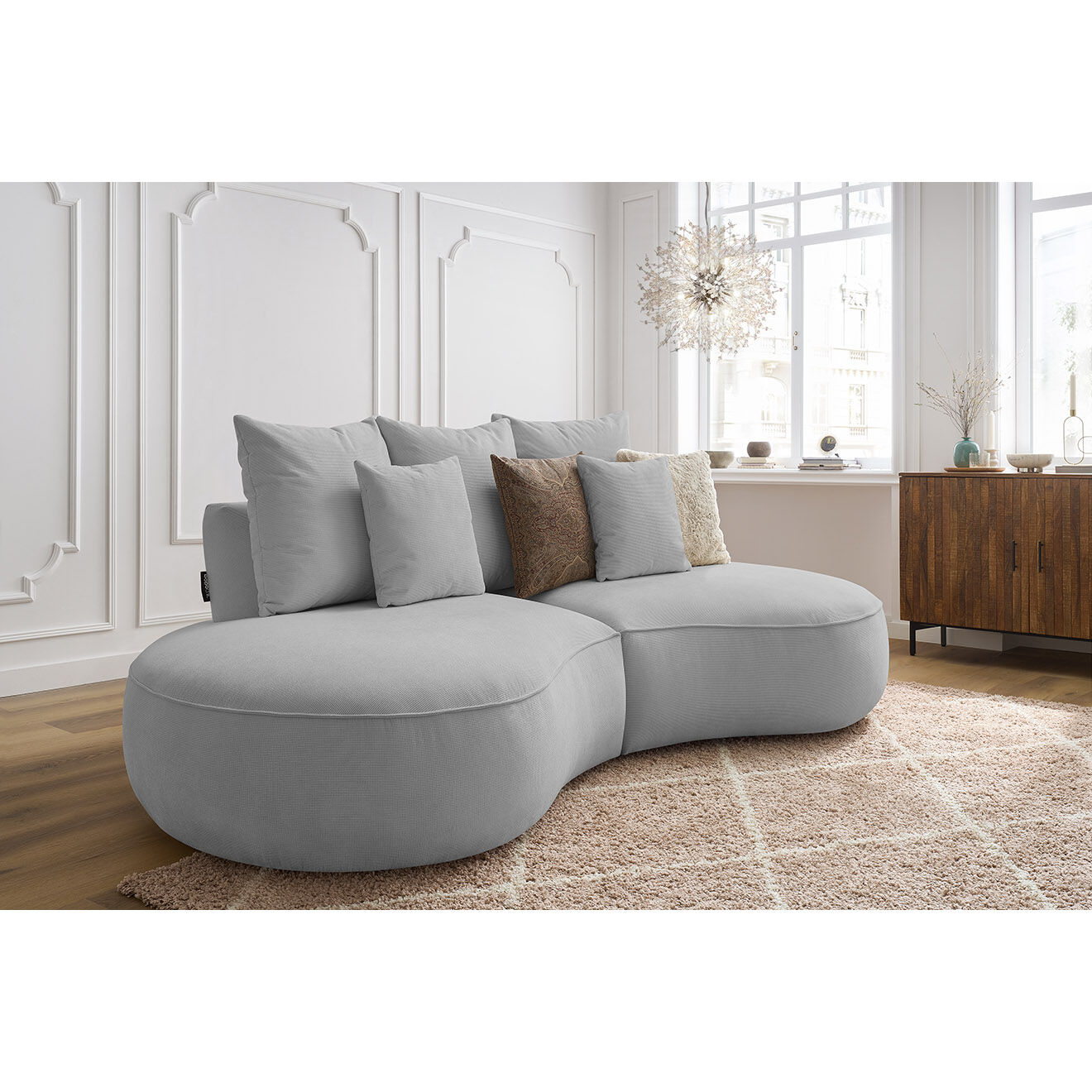 Bobochic Canapé droit fixe 3 places saint-germain tissu texturé gris clair - 260x145x92 cm