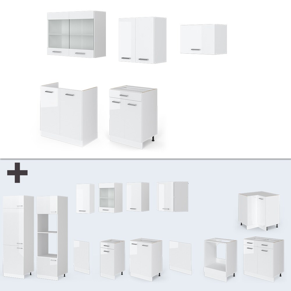Vicco KÜCHE R-LINE 200CM KÜCHENZEILE KÜCHENBLOCK EINBAU Weiß Hochlanz