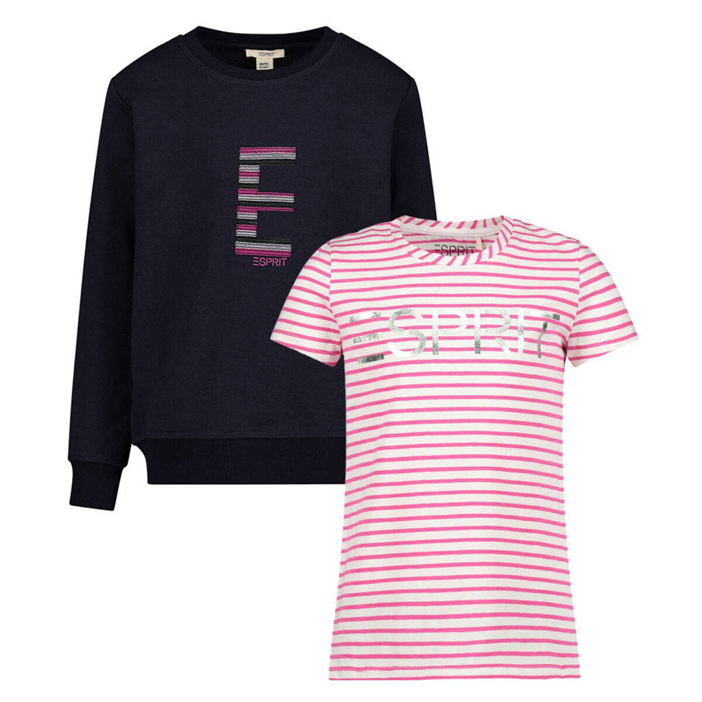 ESPRIT sweater + T-shirt donkerblauw/rood