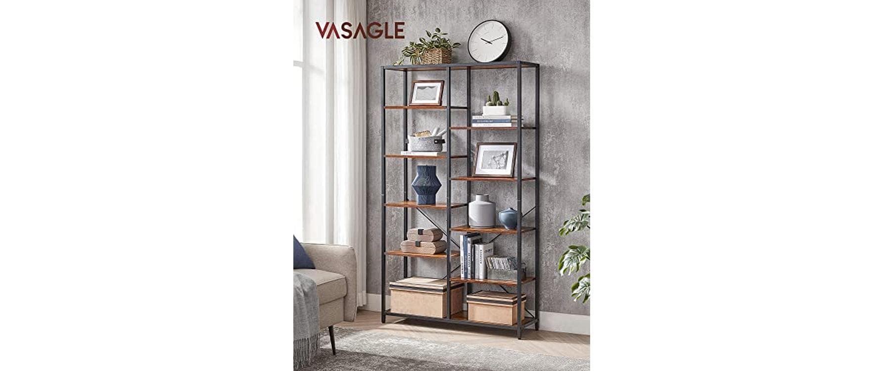 Regal mit 10 Ebenen 100 x 30 x 17 cm, Braun/Schwarz<br>Bücherregal