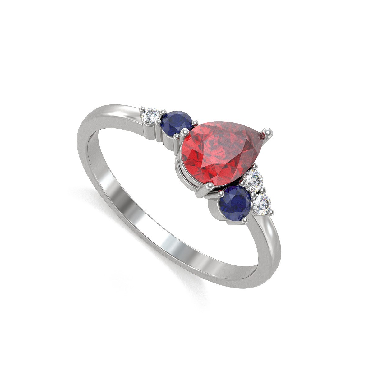 Bague ADEN Or 585 Blanc Rubis Saphir et diamants 2.296grs