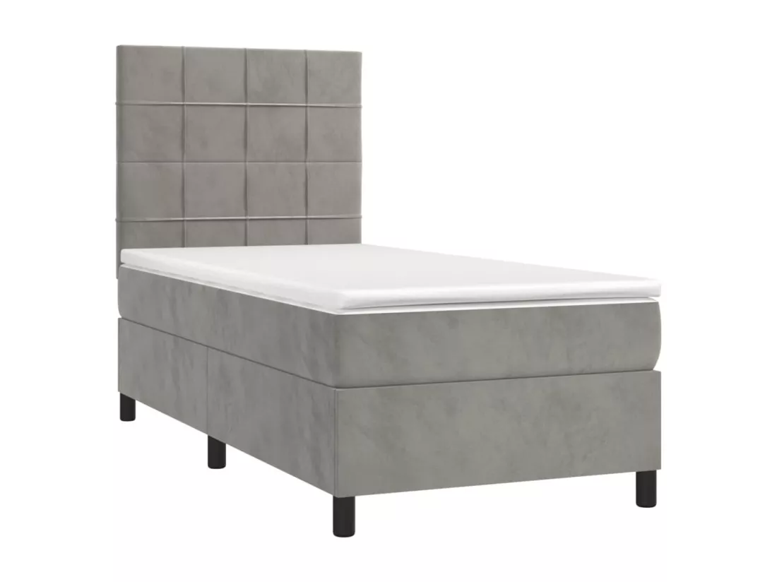 Sommier tapissier et matelas et LED Gris clair 90x190cm Velours