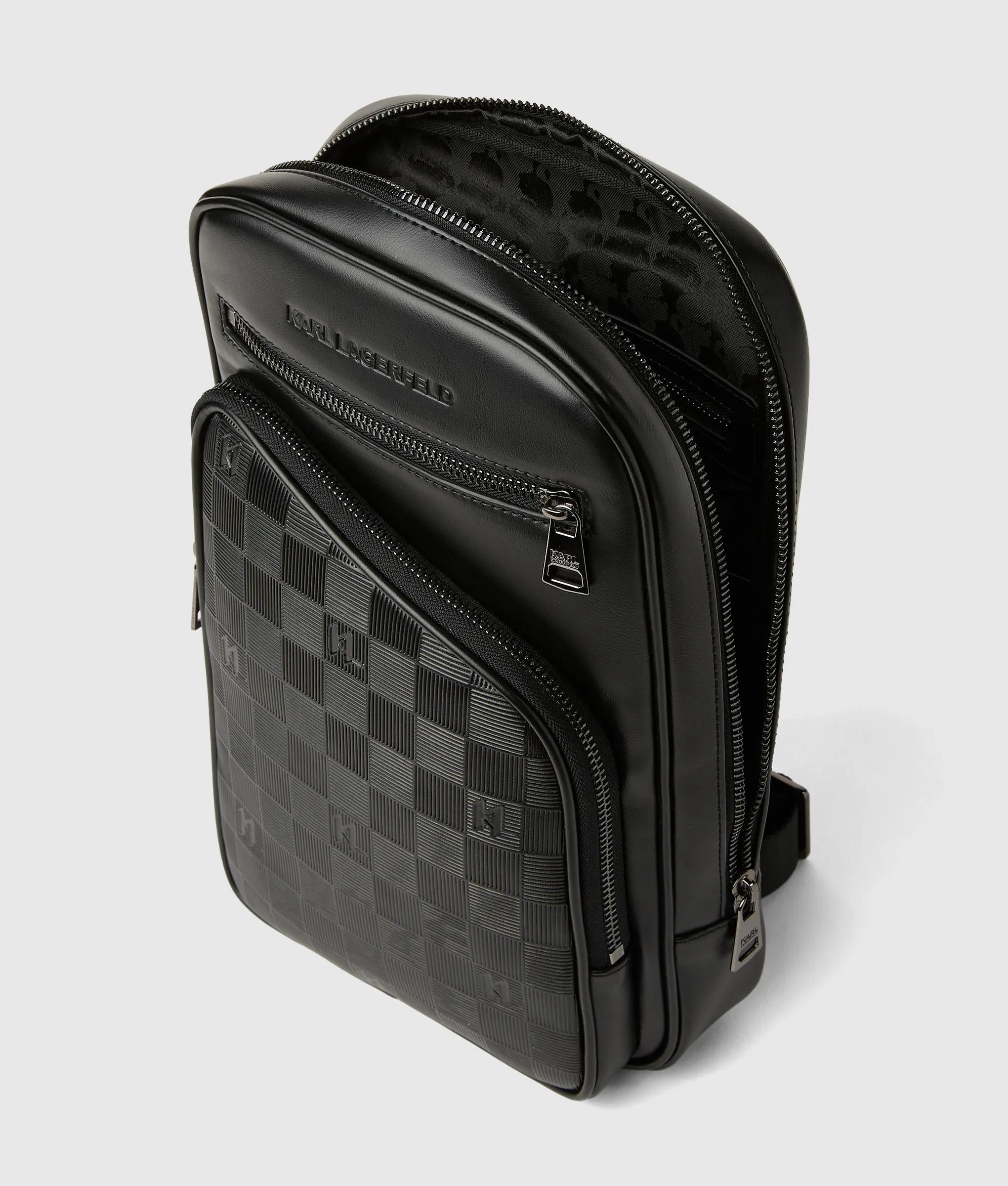 Monogram dambordpatroon verticale crossbodytas