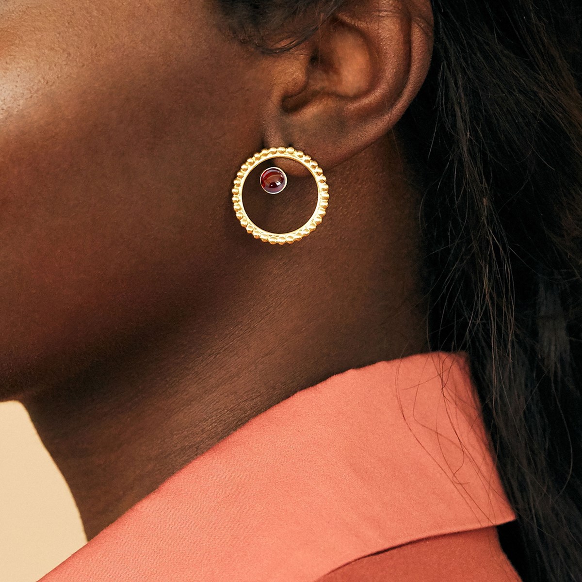 Boucles Cercles De Perles et Grenat