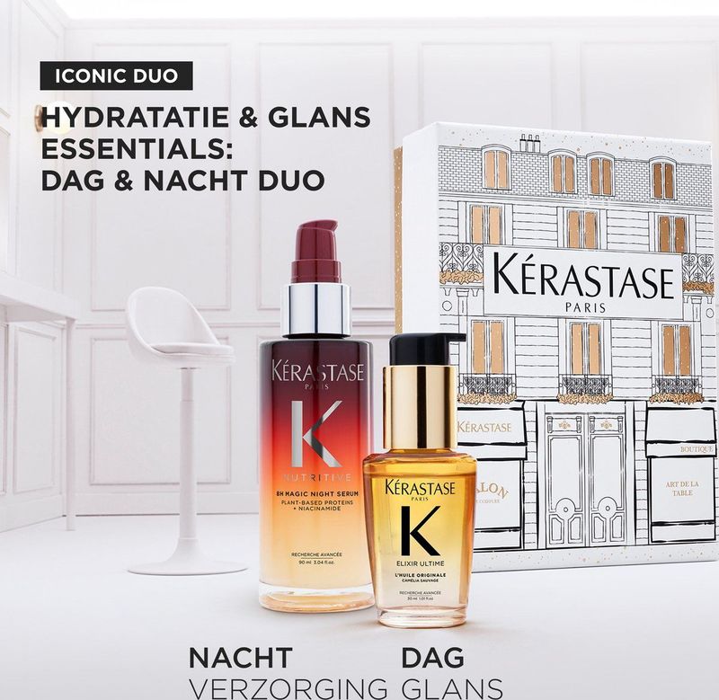 Kérastase - Iconics Set - Haarolie - 30ml Elixir Ultime L'Huile Originale - 90ml 8H Magic Night Serum