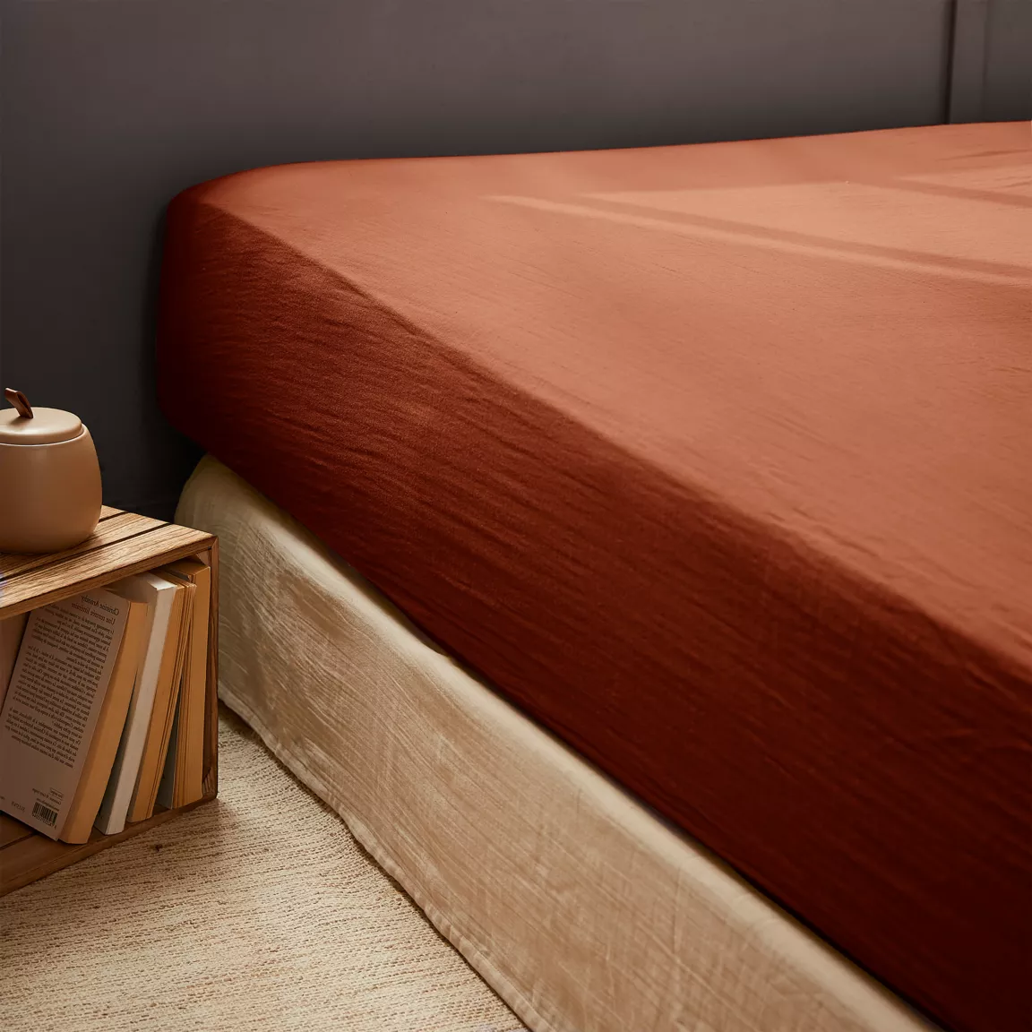 Drap housse gaze de coton (140 x 200 cm) Gaïa Terracotta