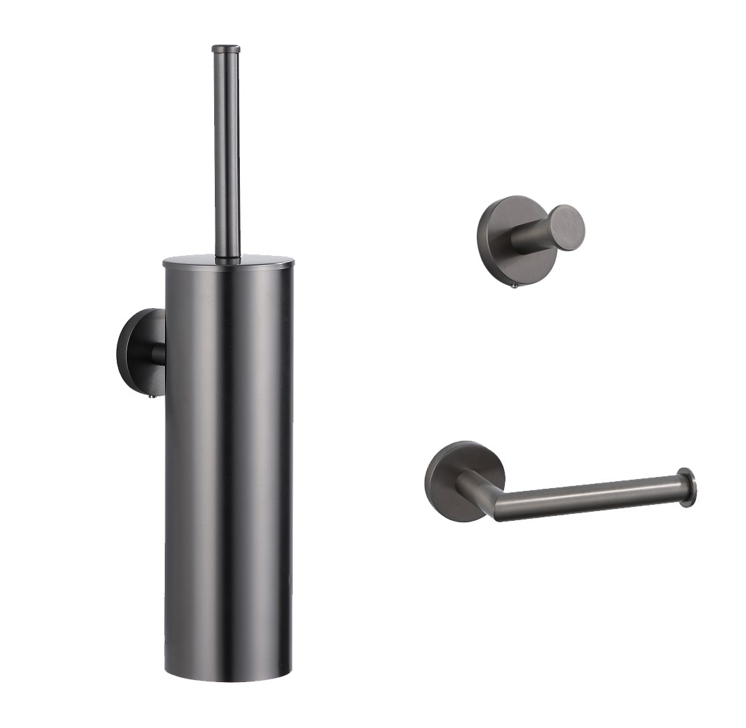 Saniclear Iron toilet accessoire set incl toiletborstel, rolhouder en haak verouderd ijzer - gunmetal