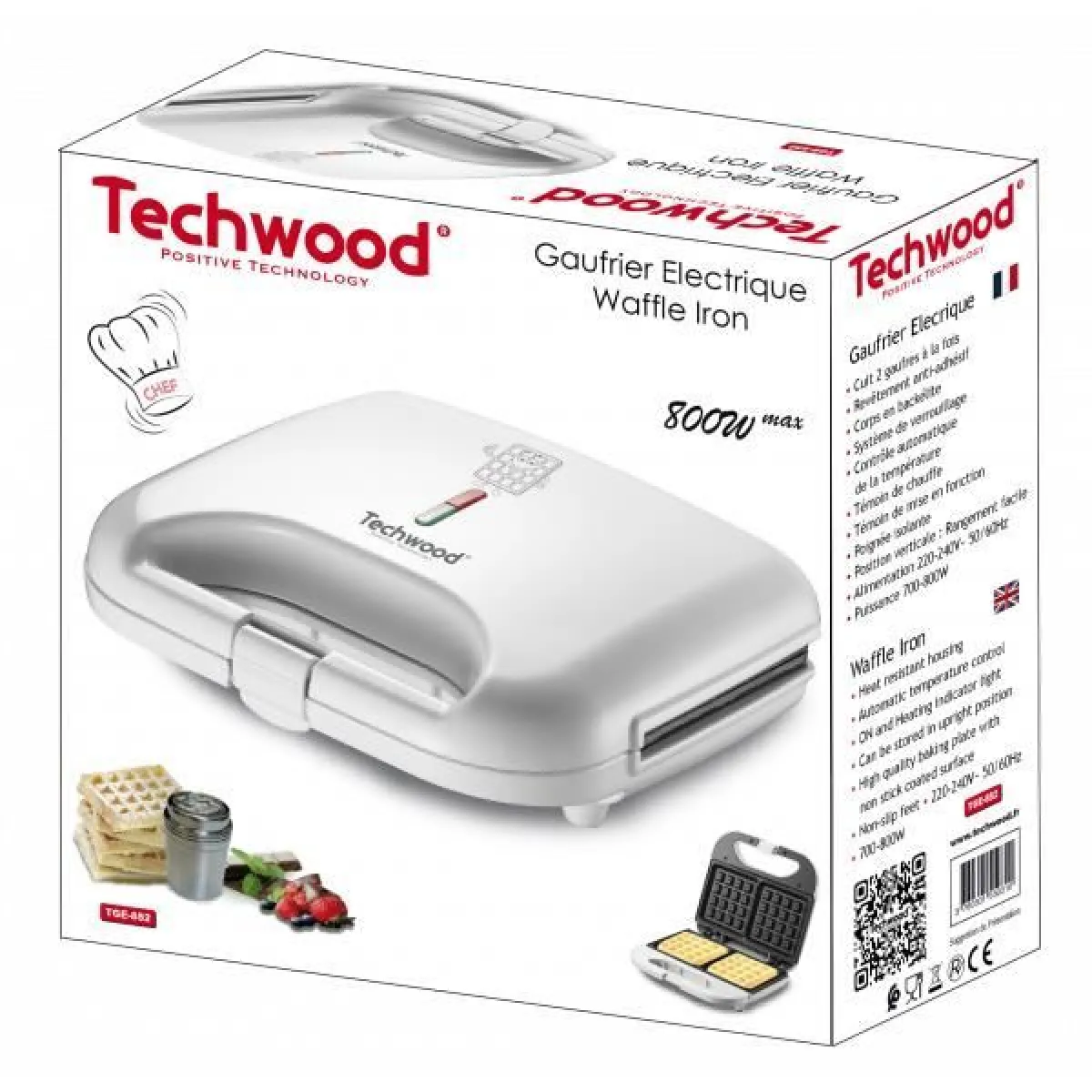 Techwood Gaufrier Électrique Blanc 800W
