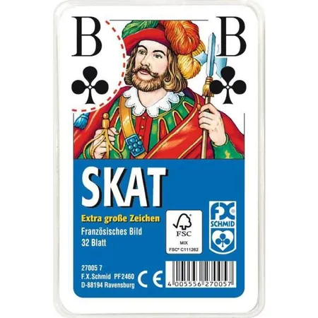 Ravensburger Skat Französisches Bild mit großen Eckzeichen, 32 Karten in Klarsicht-Box