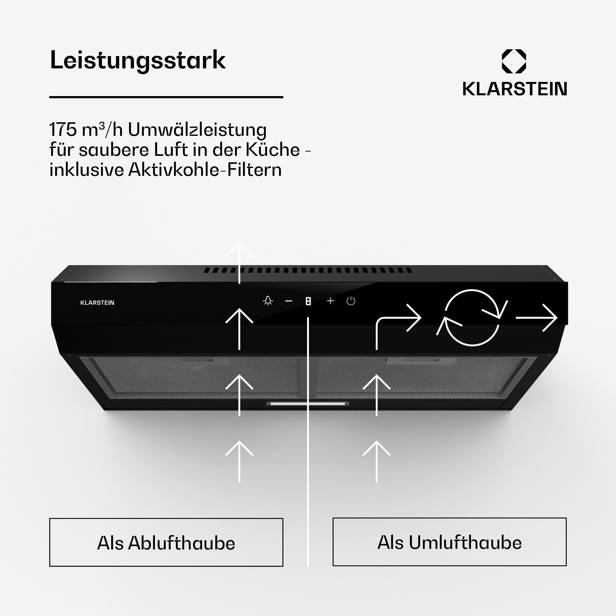 Contempo Neo Unterbauhaube Abluft/Umluft 175 m³/h Abluftleistung SenseControl integrierte Touch-Steuerung Edelstahl / Acrylglasfront