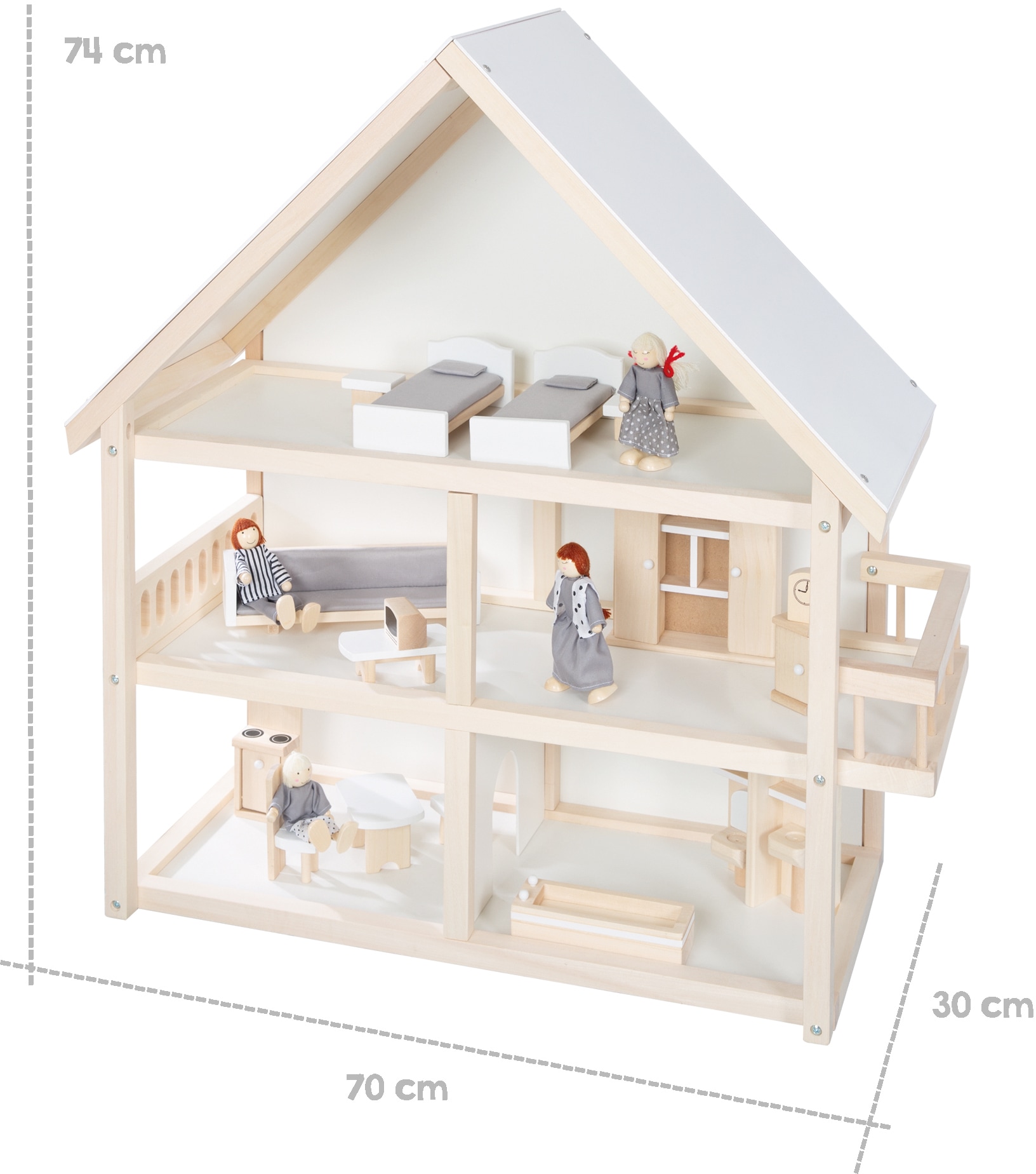 roba® Puppenhaus mit 4 Puppen und 24 Einrichtungsteilen