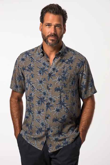 Hemd, Halbarm, Alloverprint, Buttondown-Kragen, Cuba-Fit, bis 8 XL