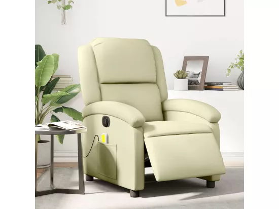 Fauteuil de massage inclinable électrique crème cuir véritable