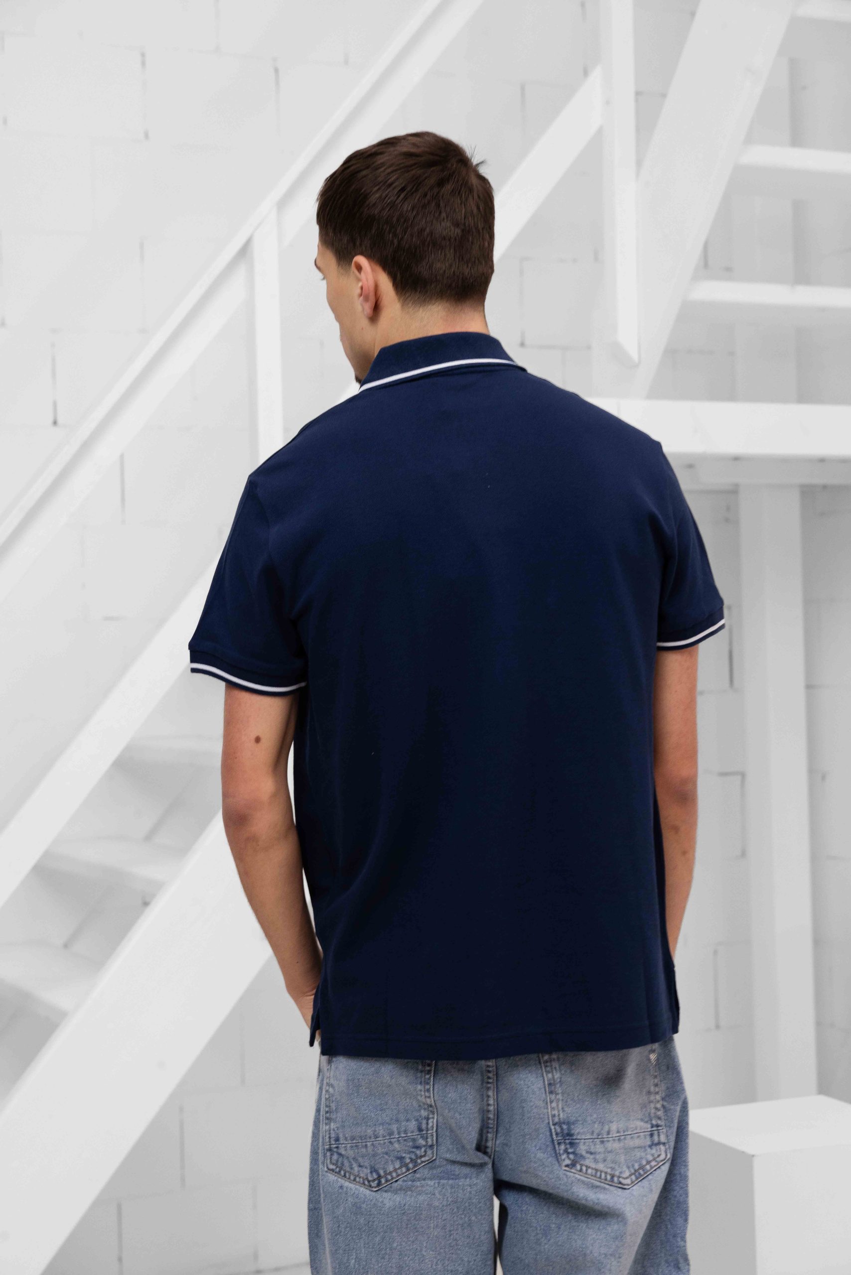 Versace Jeans Couture Square Logo Print Polo Heren Donkerblauw