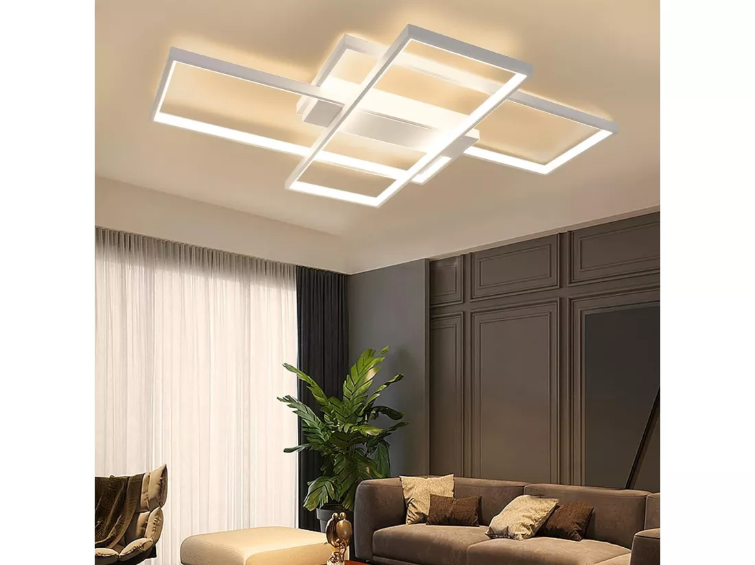 NETTLIFE Plafonnier LED avec télécommande plafonnier géométrique moderne noir dimmable
