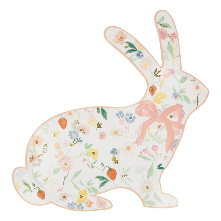 Meri Meri Assiettes en forme de lapin floral printanier - Set de 8 | Pastel