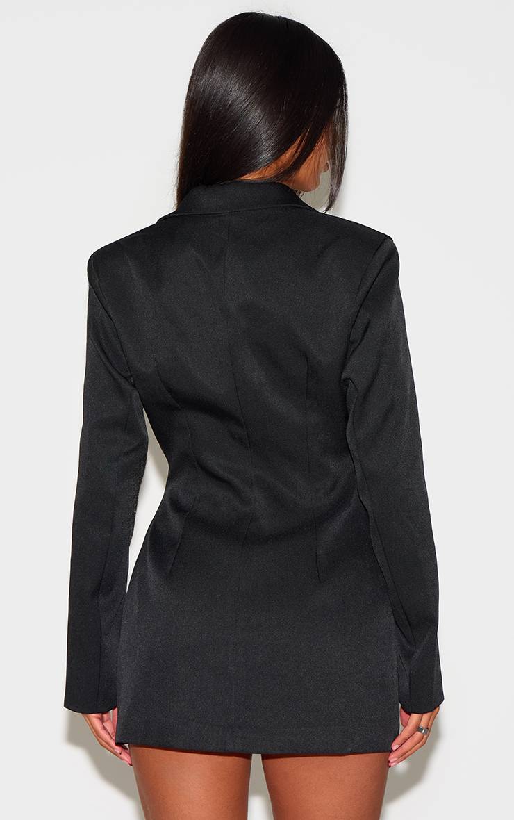 Noir Robe Blazer Cintrée À La Taille À Double Boutonnage En Tissu Tissé