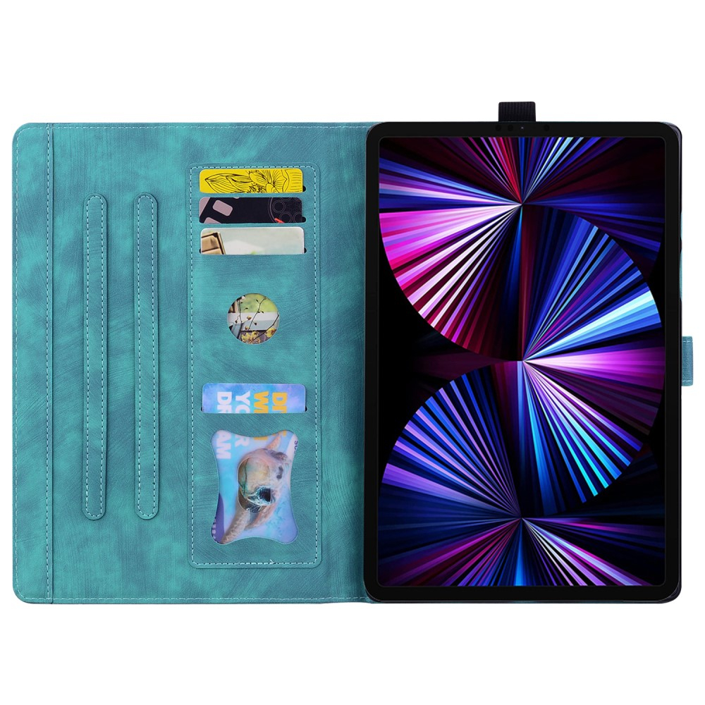 Samsung Galaxy Tab S10 FE  Plus Leder Tasche Flip Cover Blumen Imprint   S-Pen Halterung - Hellblau