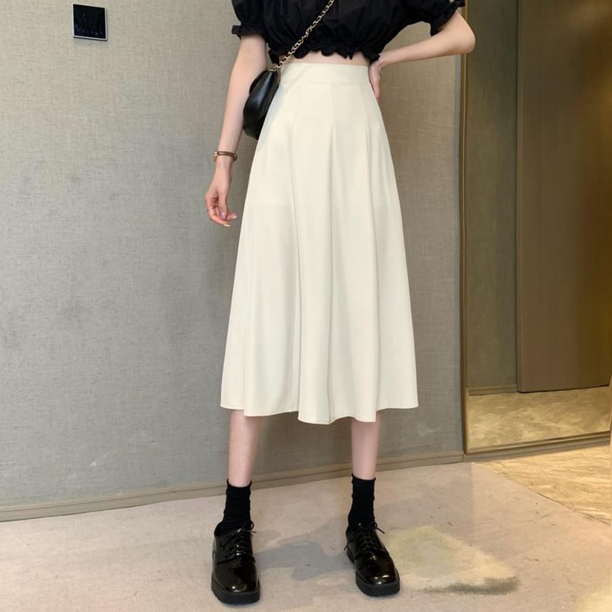 Sisyphi - Hoge taille effen midi A-lijn rok