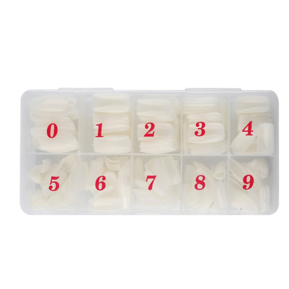 (500er Set) Coffin Kunstnägel Half Cover Fake Nail Tips für die Maniküre 10 Grössen - Weiss