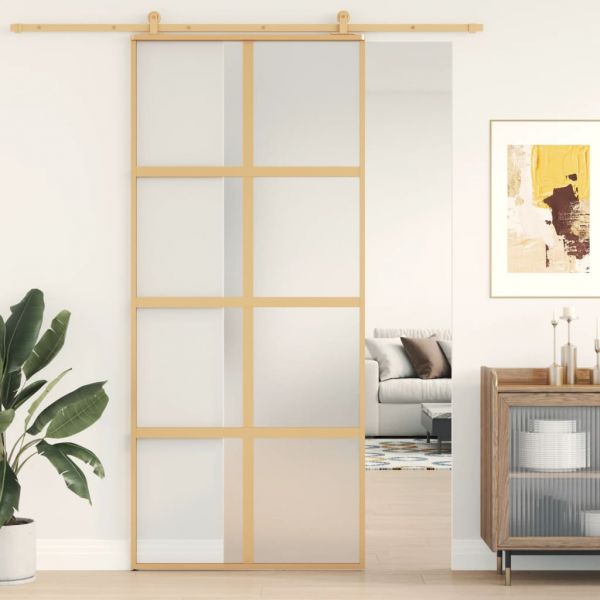 vidaXL Porta Deslizante 90x205 cm Vidro Esg Fosco/alumínio Dourado - 2925096096