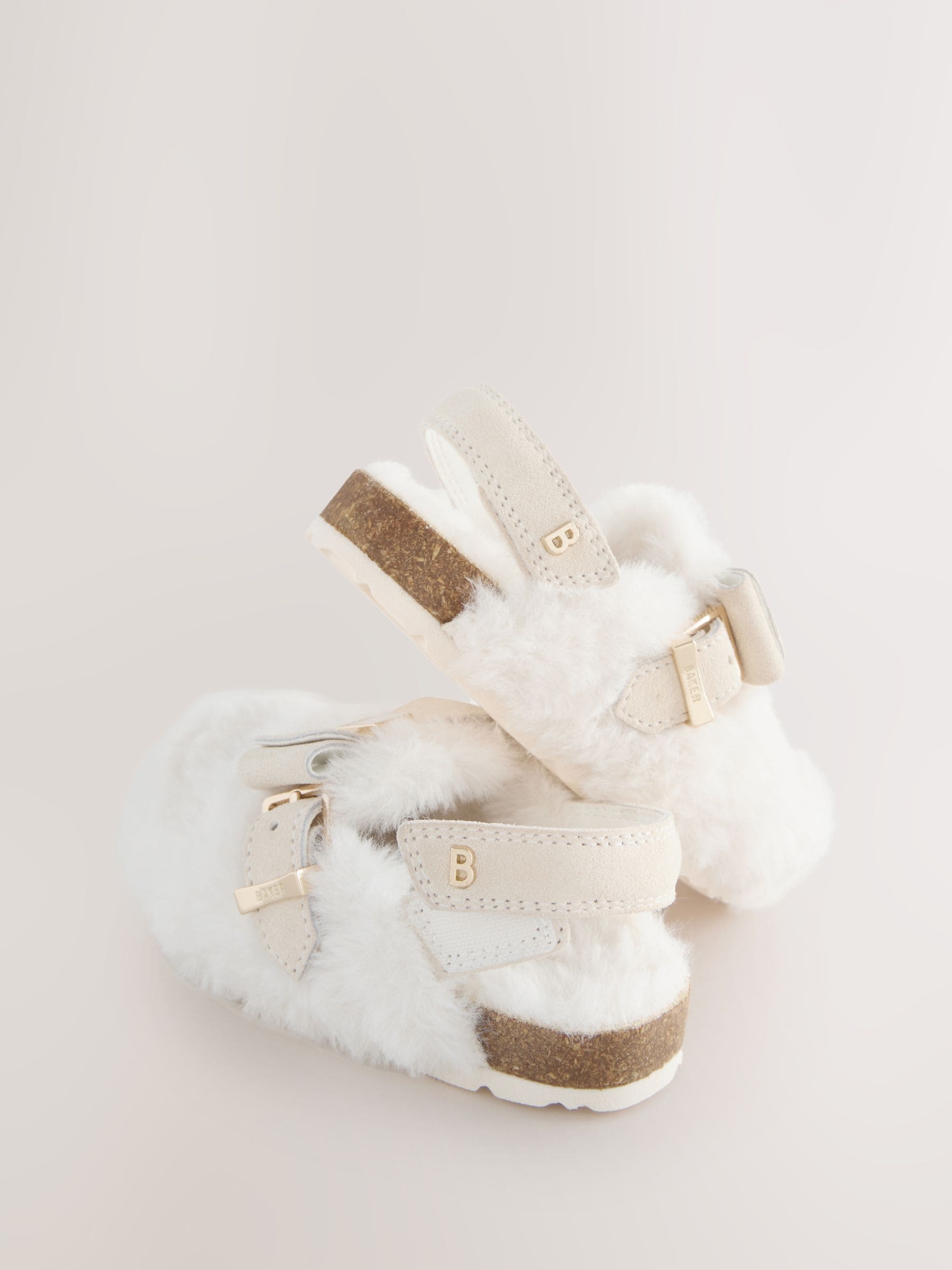Neutral Faux Fur - Baker by Ted Baker Girls Sling Back Mule Clog Slippers