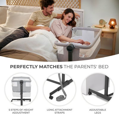 Kinderkraft Neste Up 2 Bedside Crib, Light Grey