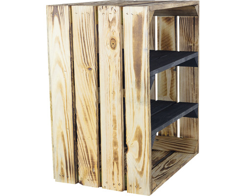 Plankenkast met 2 planken, gevlamd/zwart, 50x40x30 cm