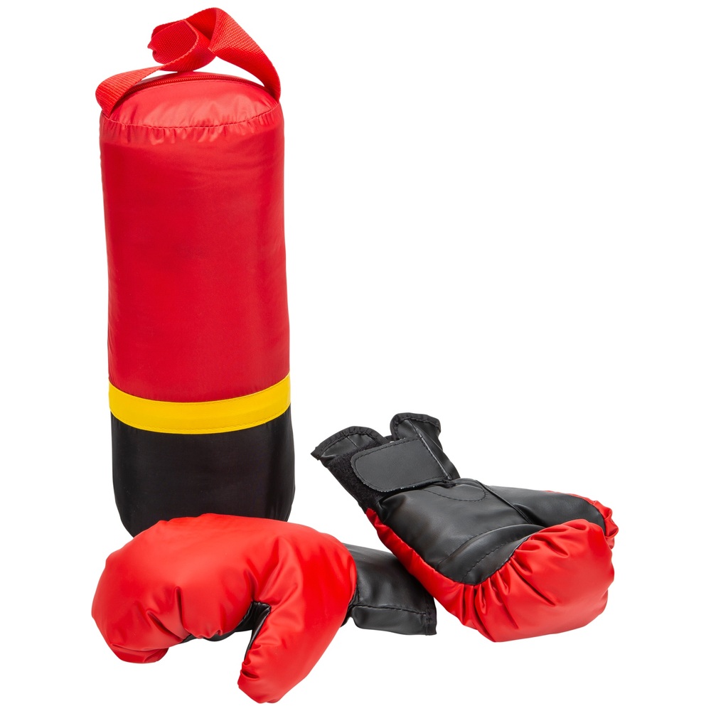 Hängender Boxsack mit Boxhandschuhen