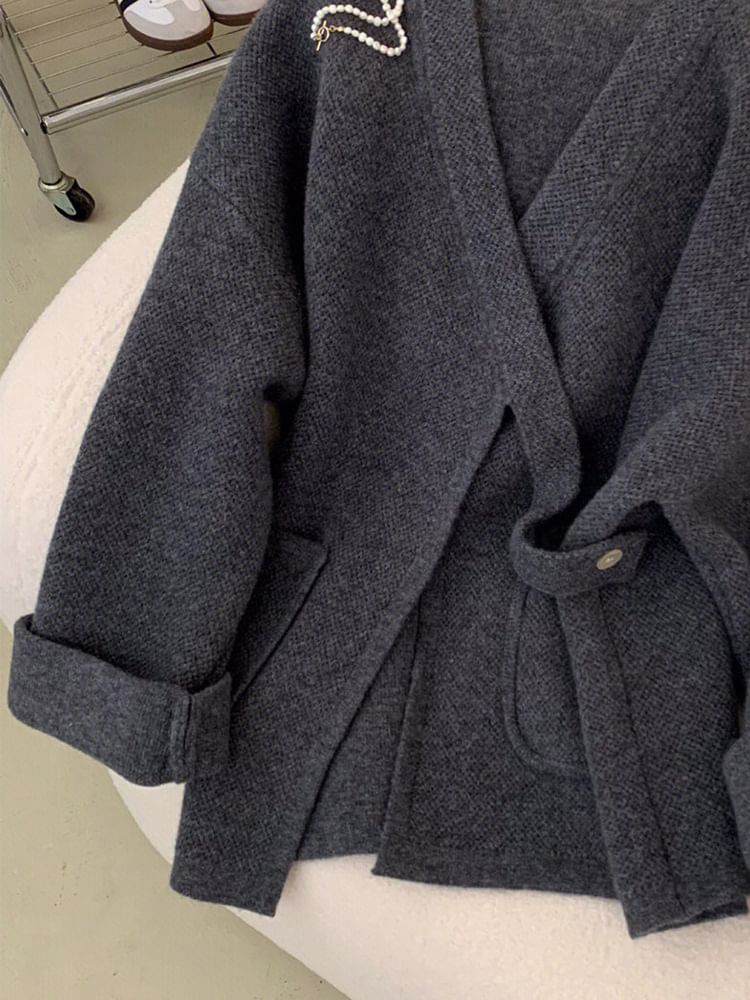 Omibayo - V-hals gemêleerde cardigan met sjerp