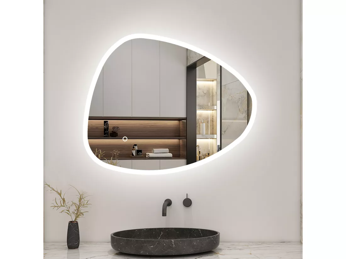 AICA LED Miroir lumineux 100 x 80cm avec anti-buée + 3 Couleurs + dimmable + mémoire, Miroir salle de bain