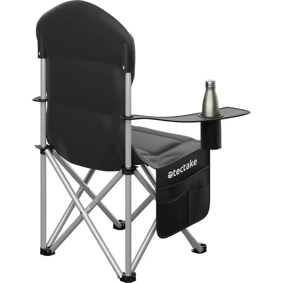 tectake Gestoffeerde campingstoel MTX, opvouwbaar, met bekerhouder, Zwart