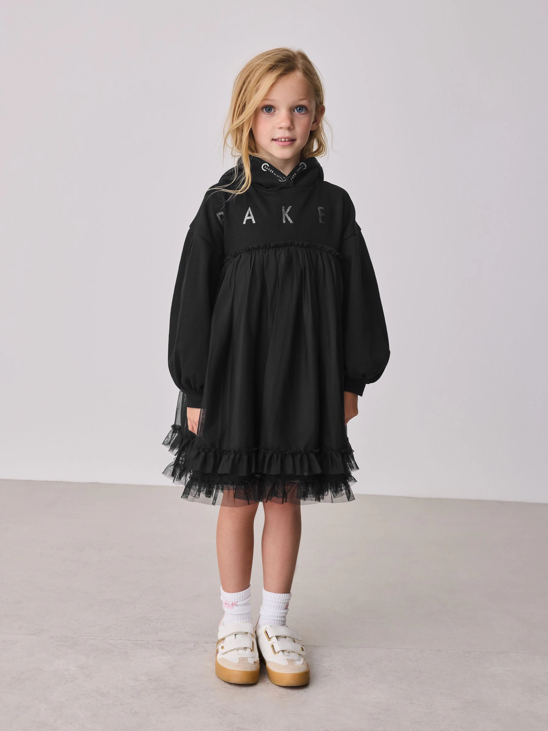 Baker by Ted Baker Empire Waist Mesh Hooded Black Dress